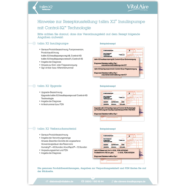 Hinweise zur Rezeptausstellung (t:slim X2 mit Basal-IQ Technologie)